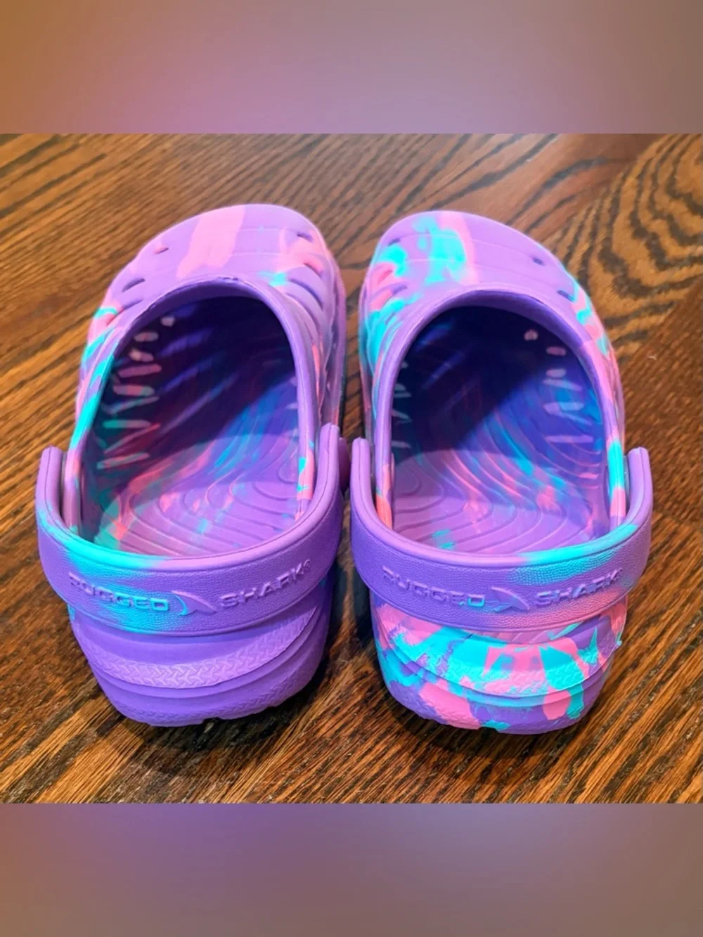 Rugged Shark Kids Purple Tie-Dye Water Clogs with Heel Strap